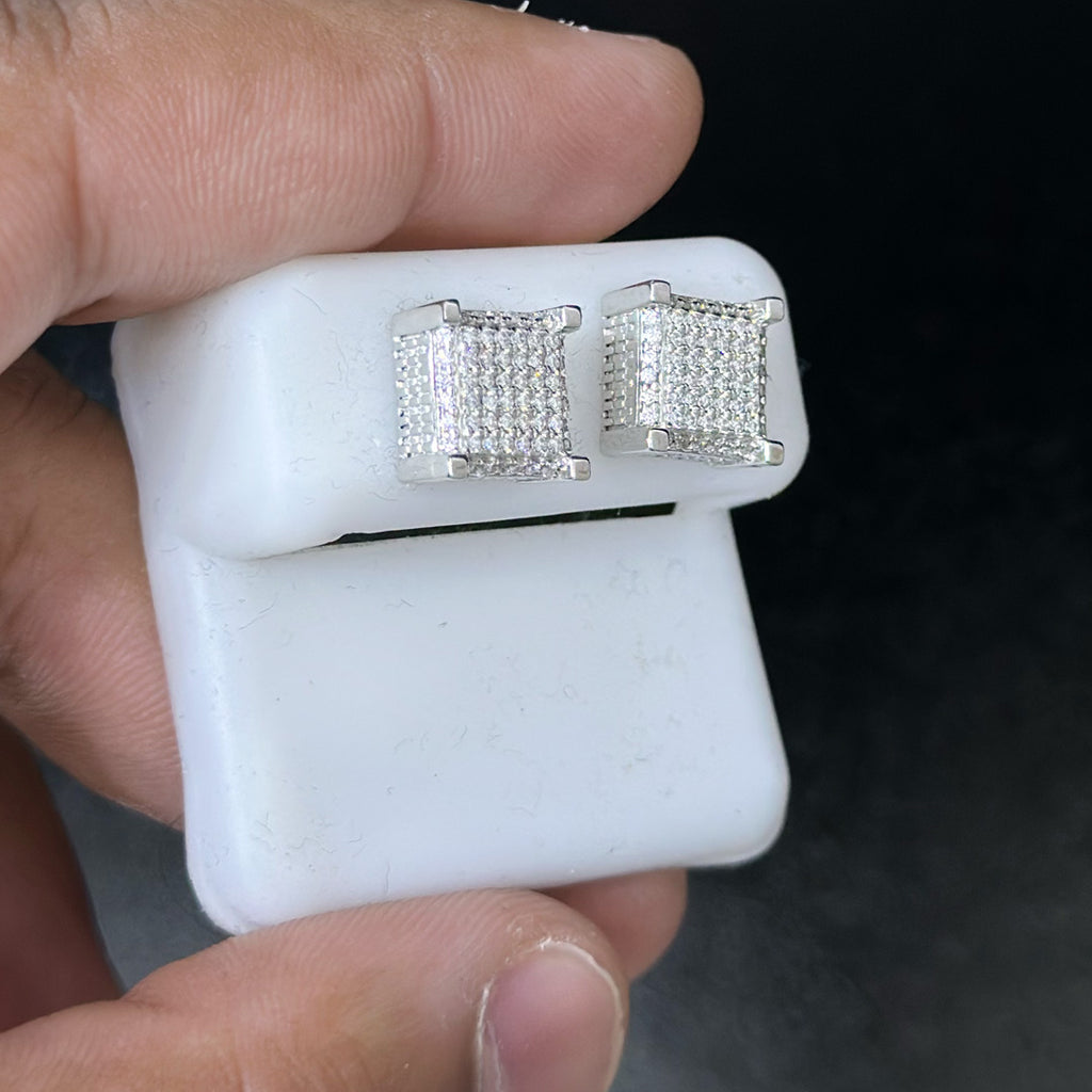 0.55 CTW Moissanite 3D Iced Square Stud Earrings 925 Sterling Silver
