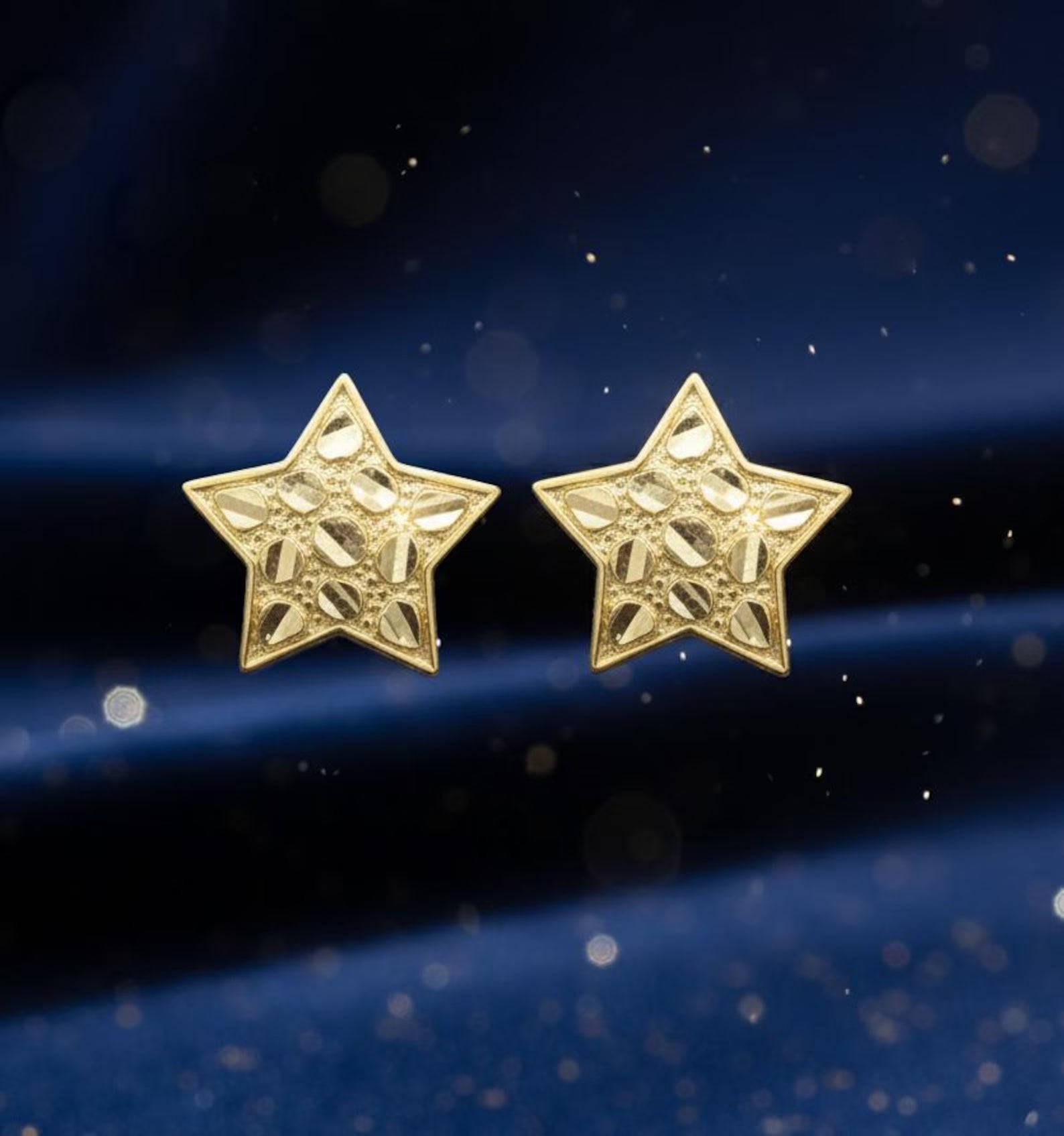 10K Solid Yellow Gold Nugget Style star earrings 2 Sizes