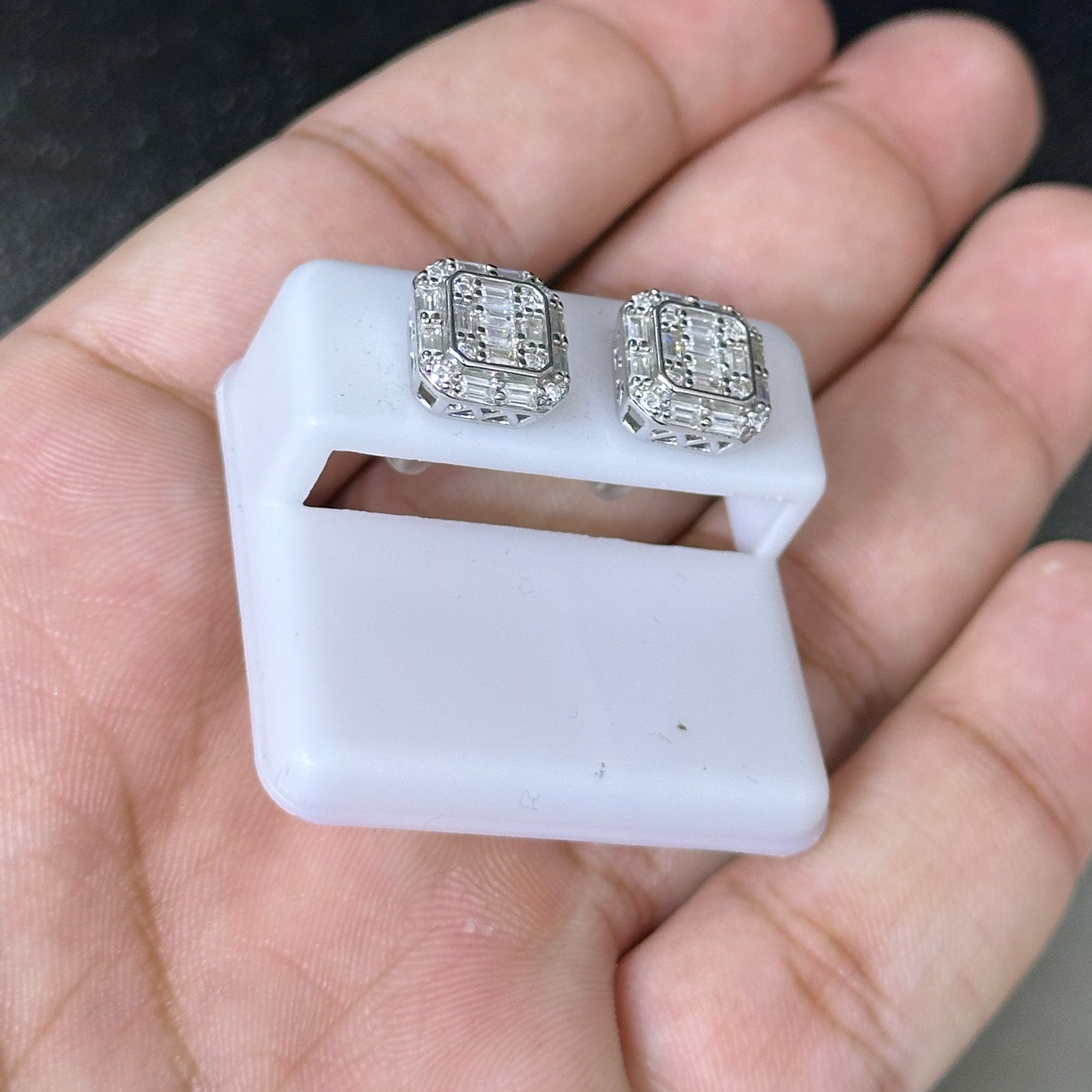 1.80 CTW Moissanite Square Baguette Cut Stud Earrings 925 Sterling Silver