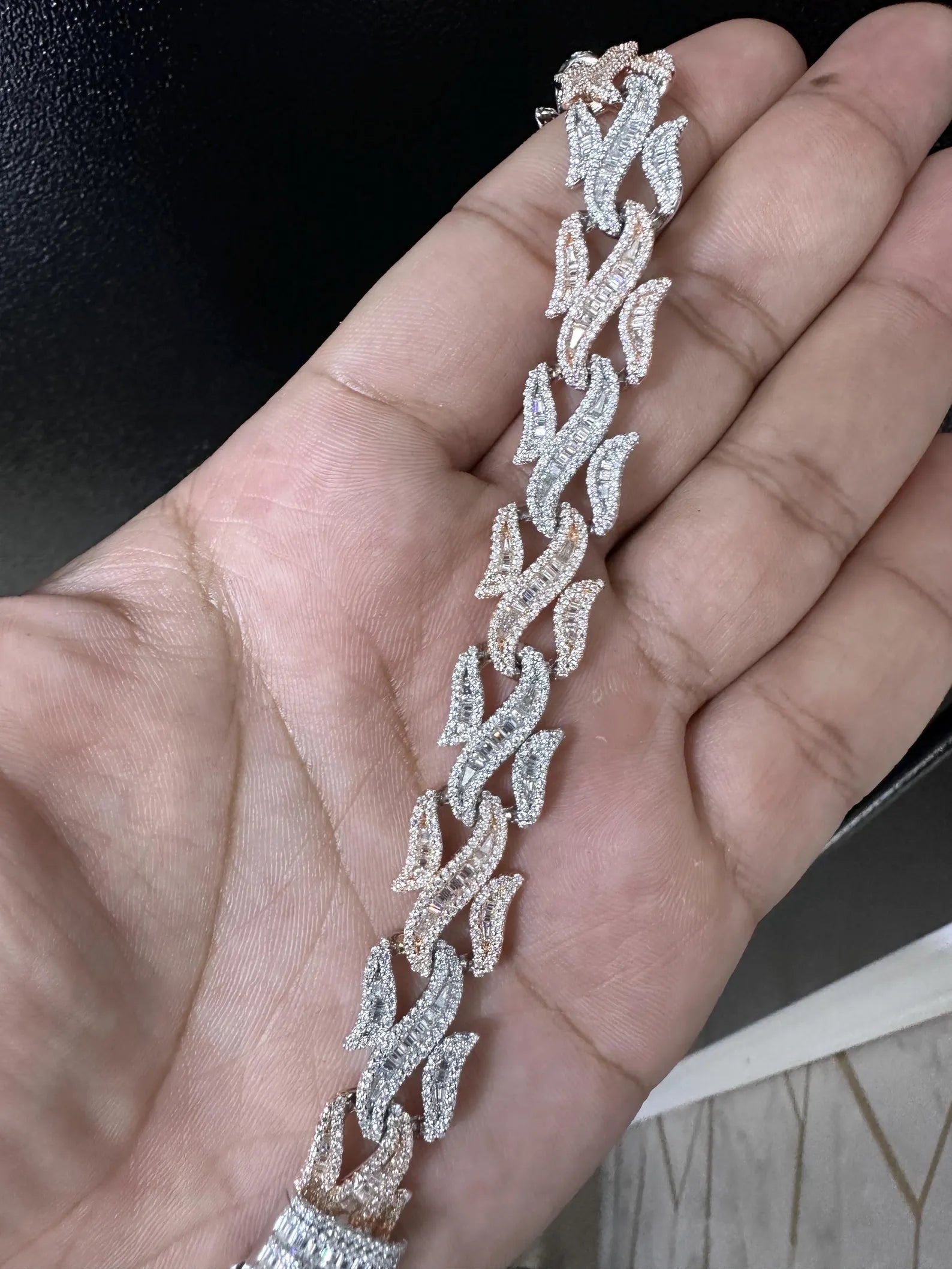 VVS Two Tone Cuban Link Moissanite Bracelet in 925 Sterling Silver