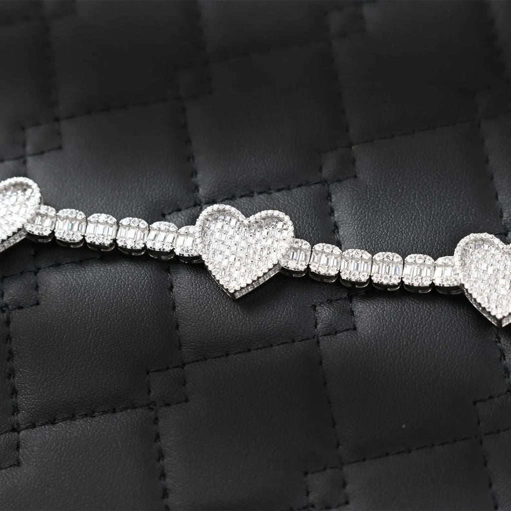 Heart Shaped Baguette Bracelet [9.00 CTW] Moissanites in 925 Sterling Silver