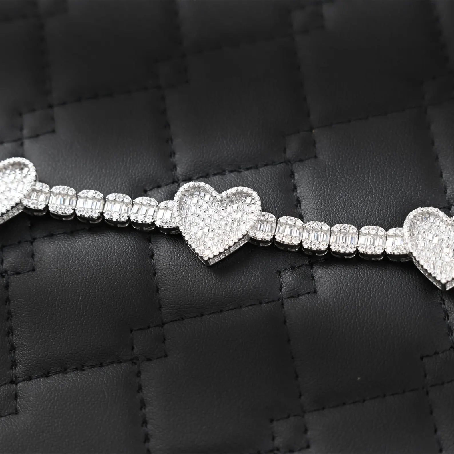 Heart Shaped Baguette Bracelet [9.00 CTW] Moissanites in 925 Sterling Silver