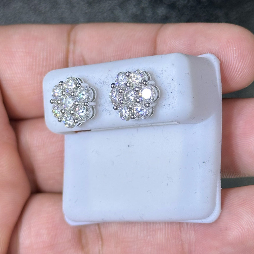 4.50 CTW Moissanite Flower Style Stud Earrings 925 Sterling Silver