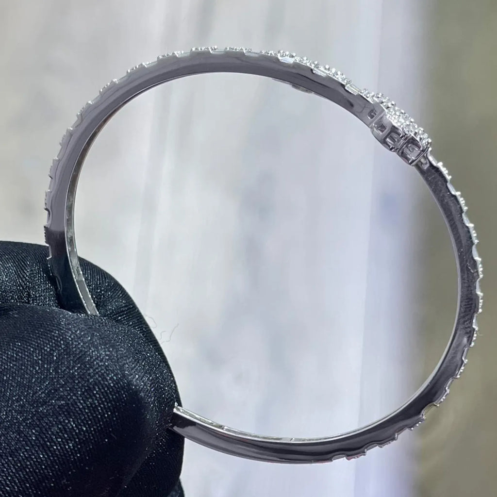Four Leaf Clover Baguette Cuff Bangle [4.20CTW Moissanites] Baguette & Round 925 Sterling Silver