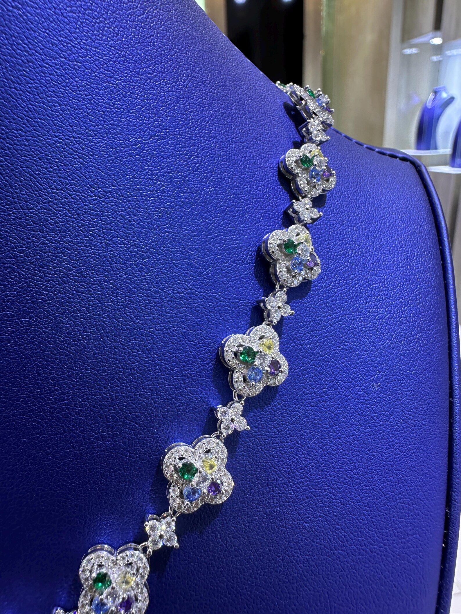 Clover Multi-Color Moissanite Necklace [9.30CTW] in 925 Sterling Silver