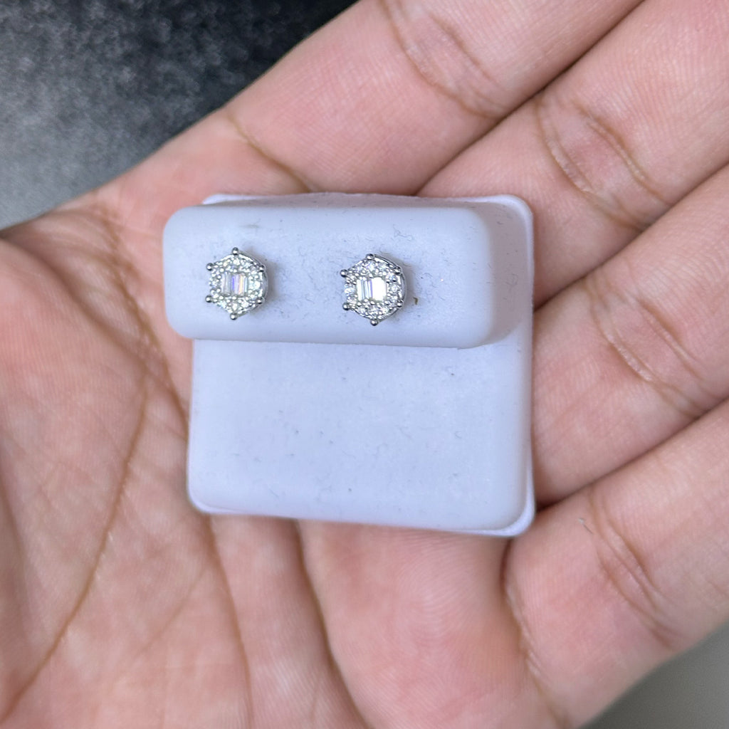 0.50 CTW Moissanite Hexagon Style Baguette Stud Earrings 925 Sterling Silver