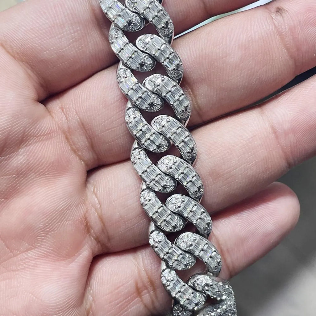Iced Out Baguette Cuban Link Bracelet [17.91CTW] Moissanites in 925 Sterling Silver