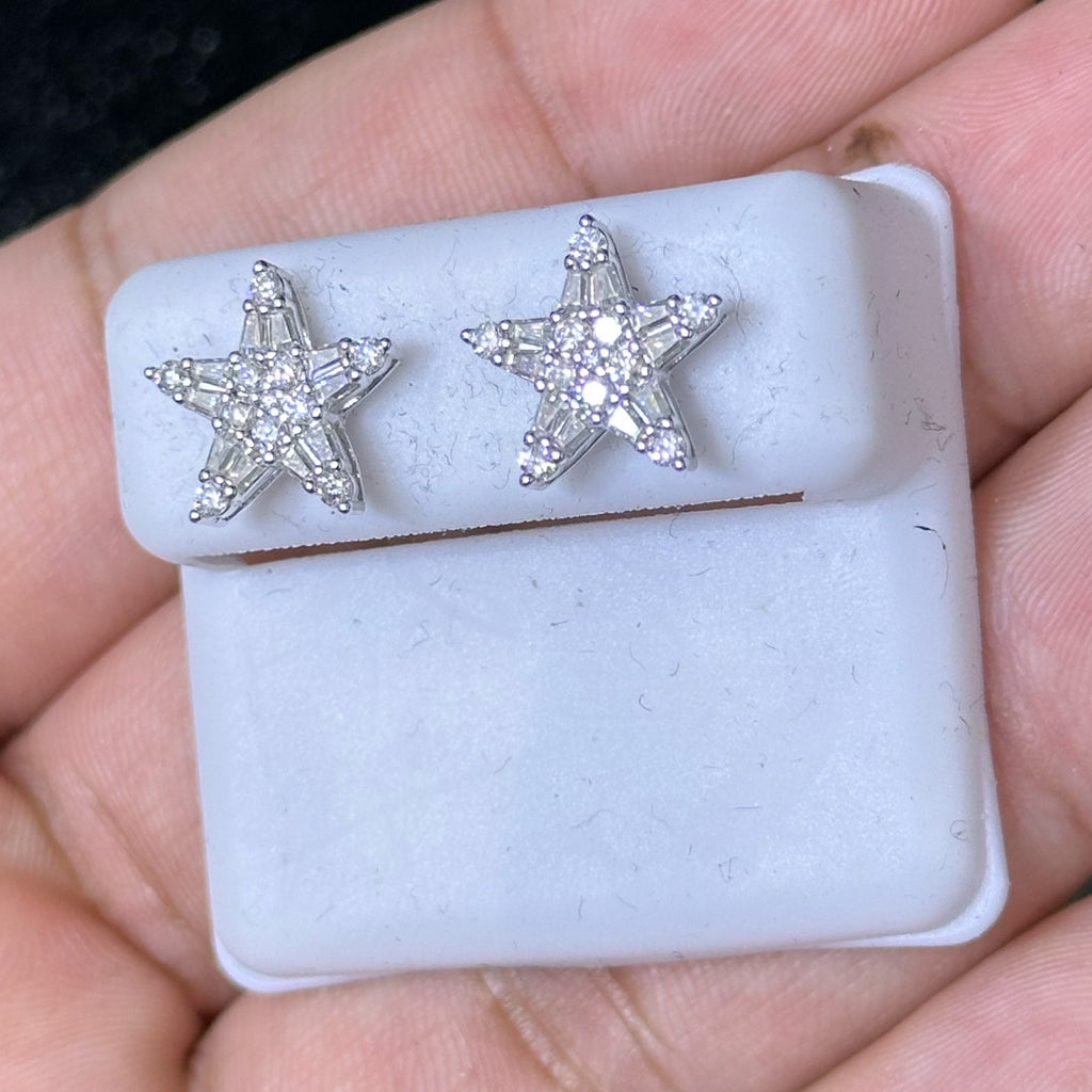 1.00 CTW Moissanite Big Star Stud Earrings 925 Sterling Silver