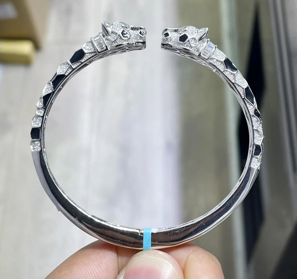 Panther Double Headed Bangle [3.11CTW] Moissanites in 925 Sterling Silver