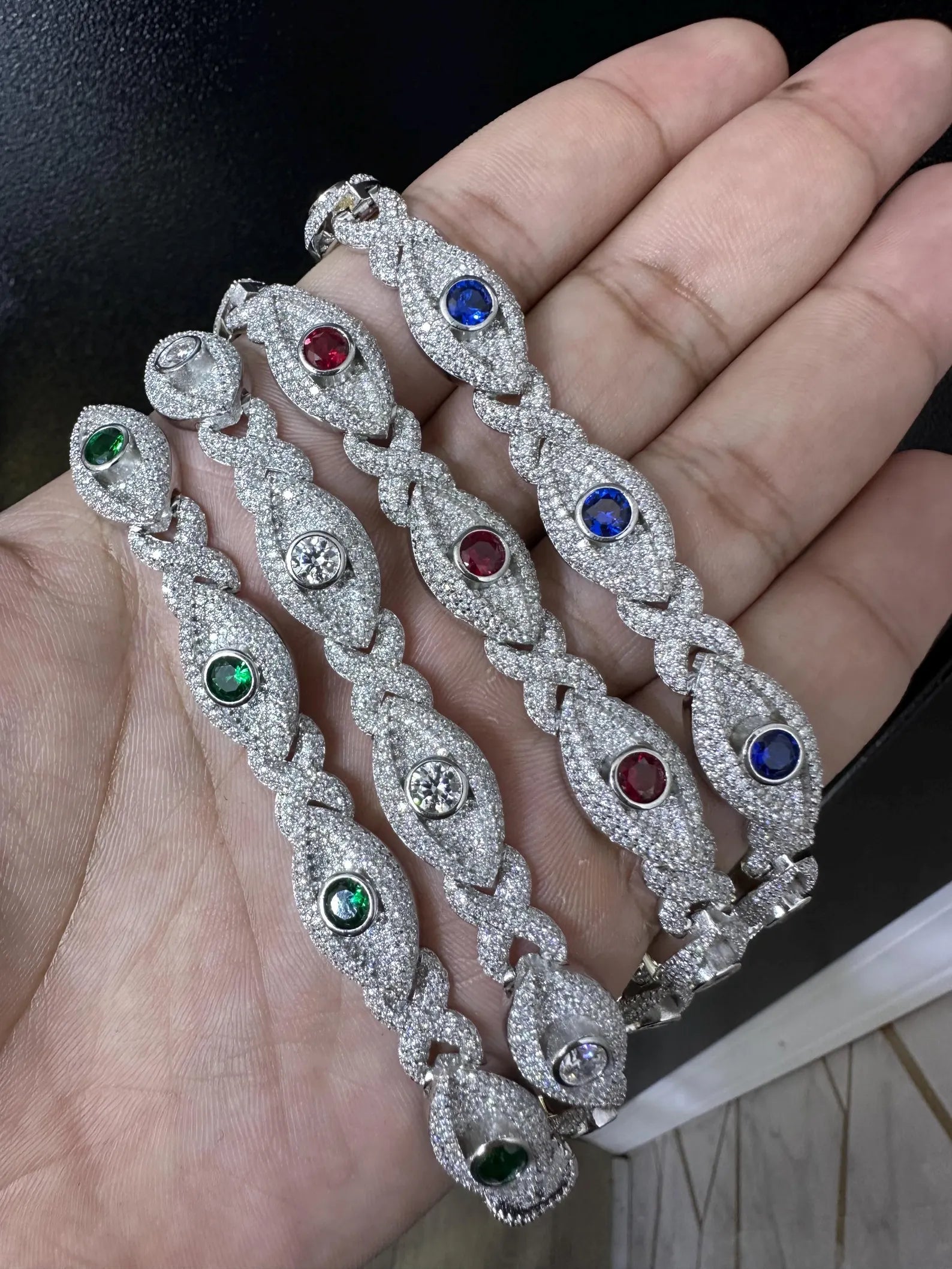 Iced out Evil Eye Link Bracelet 12mm [9.30CTW] Moissanites in 925 Sterling Silver