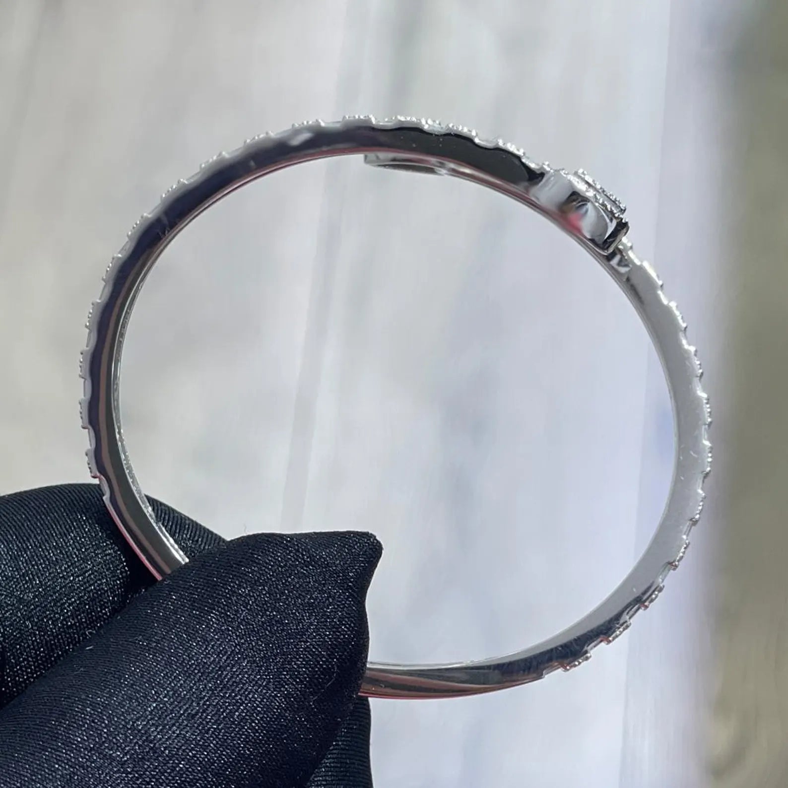 Heart Snap Bangle [3.75CTW Moissanites] Baguette & Round 925 Sterling Silver