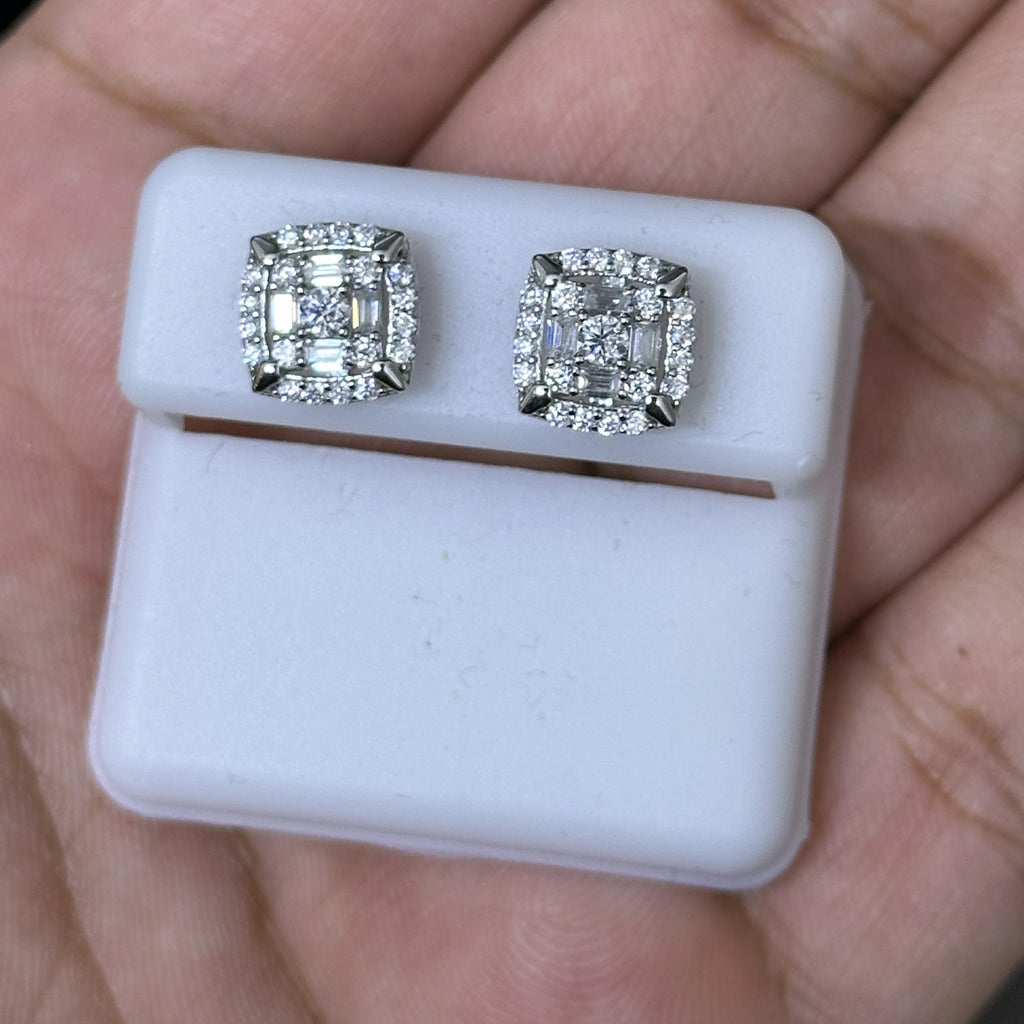0.94 CTW Moissanite Square Baguette Stud Earrings 925 Sterling Silver