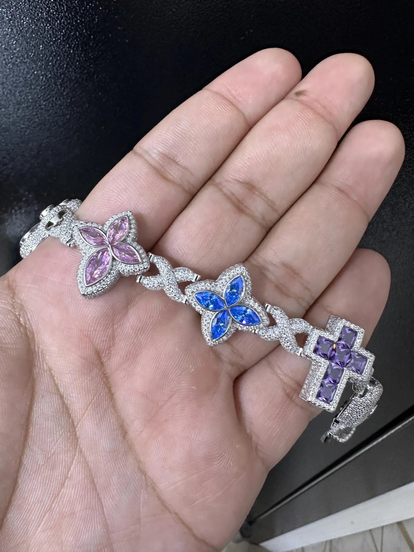 Custom Multi-Color Multi-Stone Iced Out Bracelet [18.34 CTW] Moissanites in 925 Sterling Silver