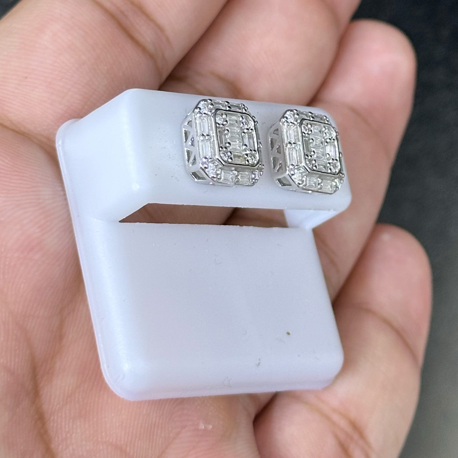 1.80 CTW Moissanite Square Baguette Cut Stud Earrings 925 Sterling Silver