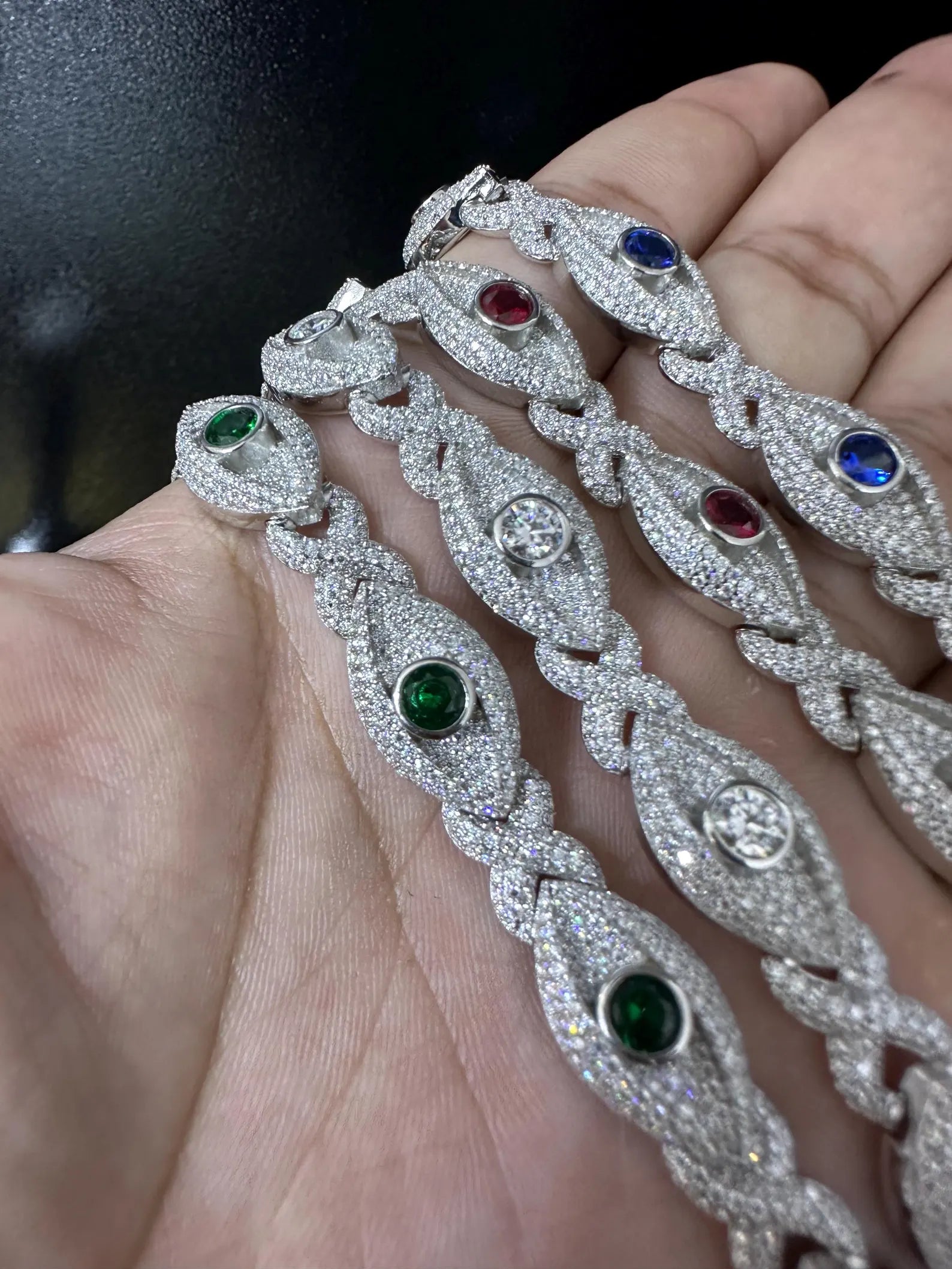 Iced out Evil Eye Link Bracelet 12mm [9.30CTW] Moissanites in 925 Sterling Silver