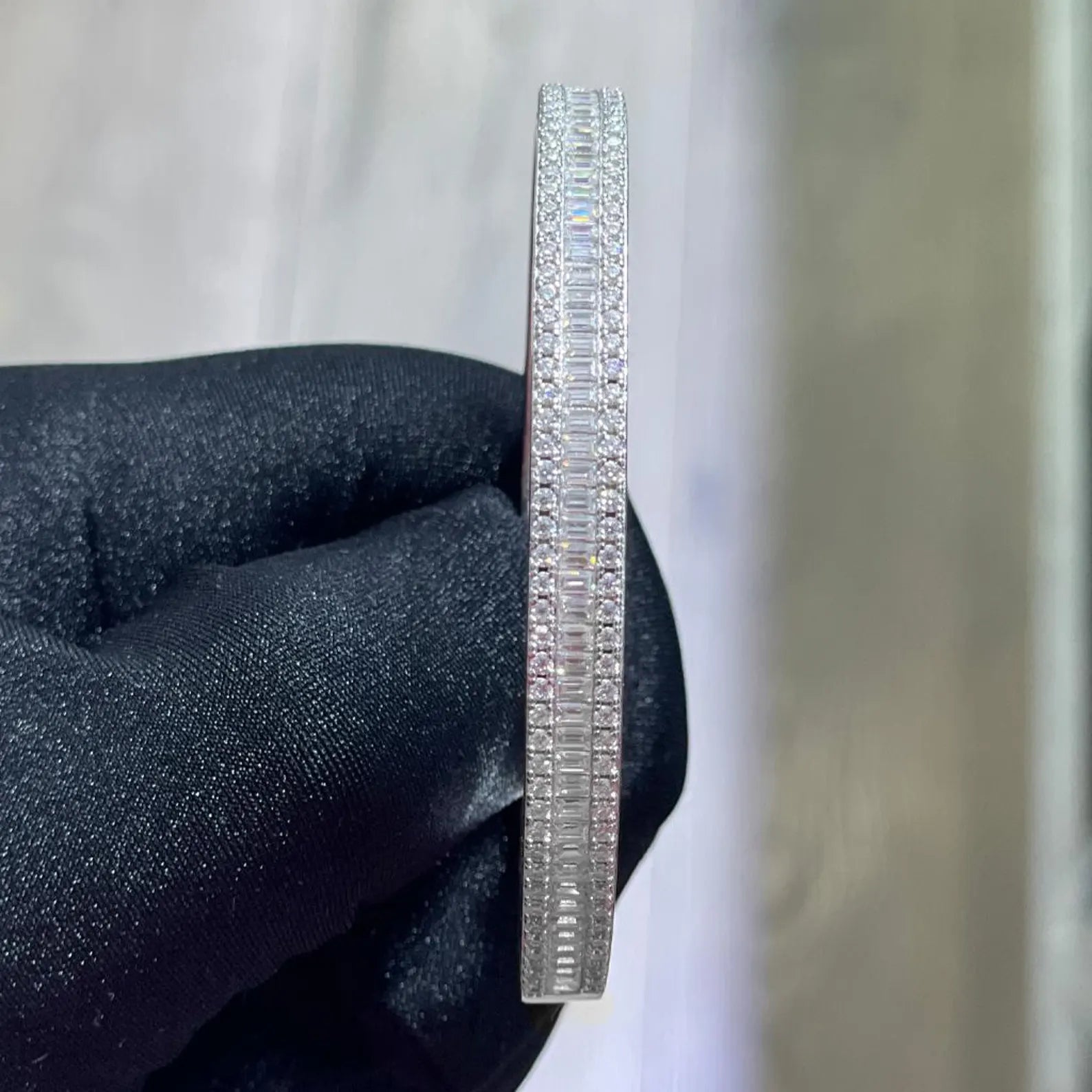 Classic Bangle [5.96CTW Moissanites] Baguette & Round 925 Sterling Silver