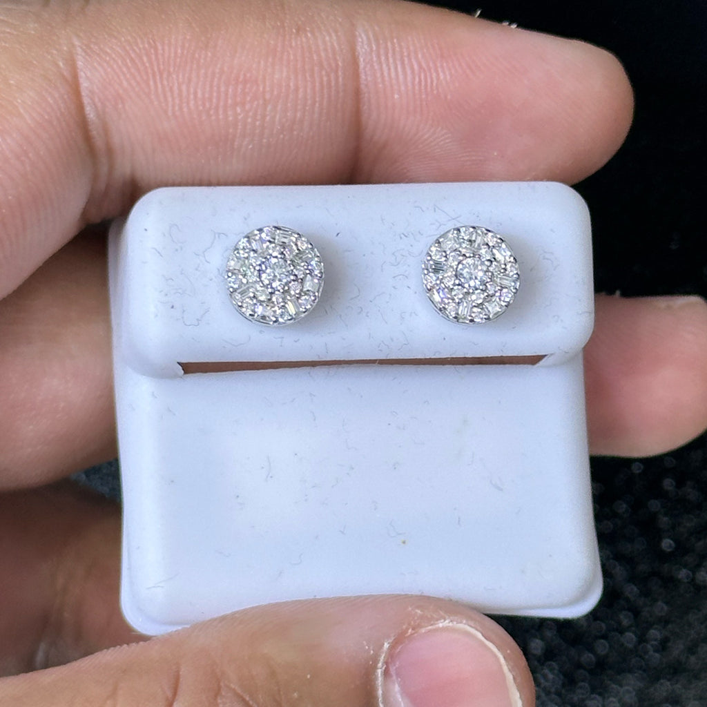 0.75 CTW Moissanite Small Baguette Round Stud Earrings 925 Sterling Silver