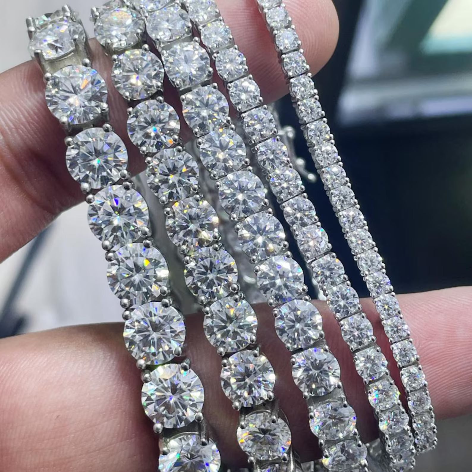 Classic Tennis Bracelet Round Moissanites in 925 Sterling Silver