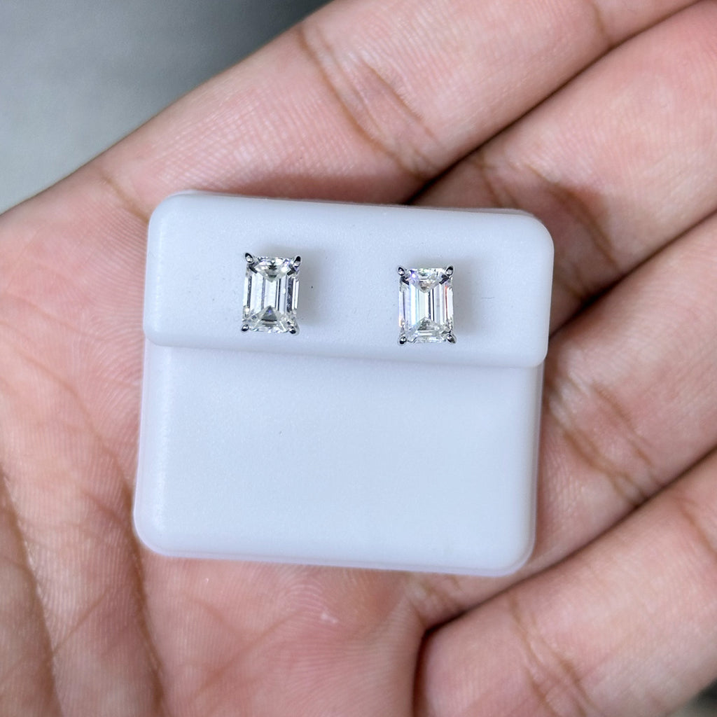 Emerald Cut Solitaire Moissanite Stud Earrings 925 Sterling Silver