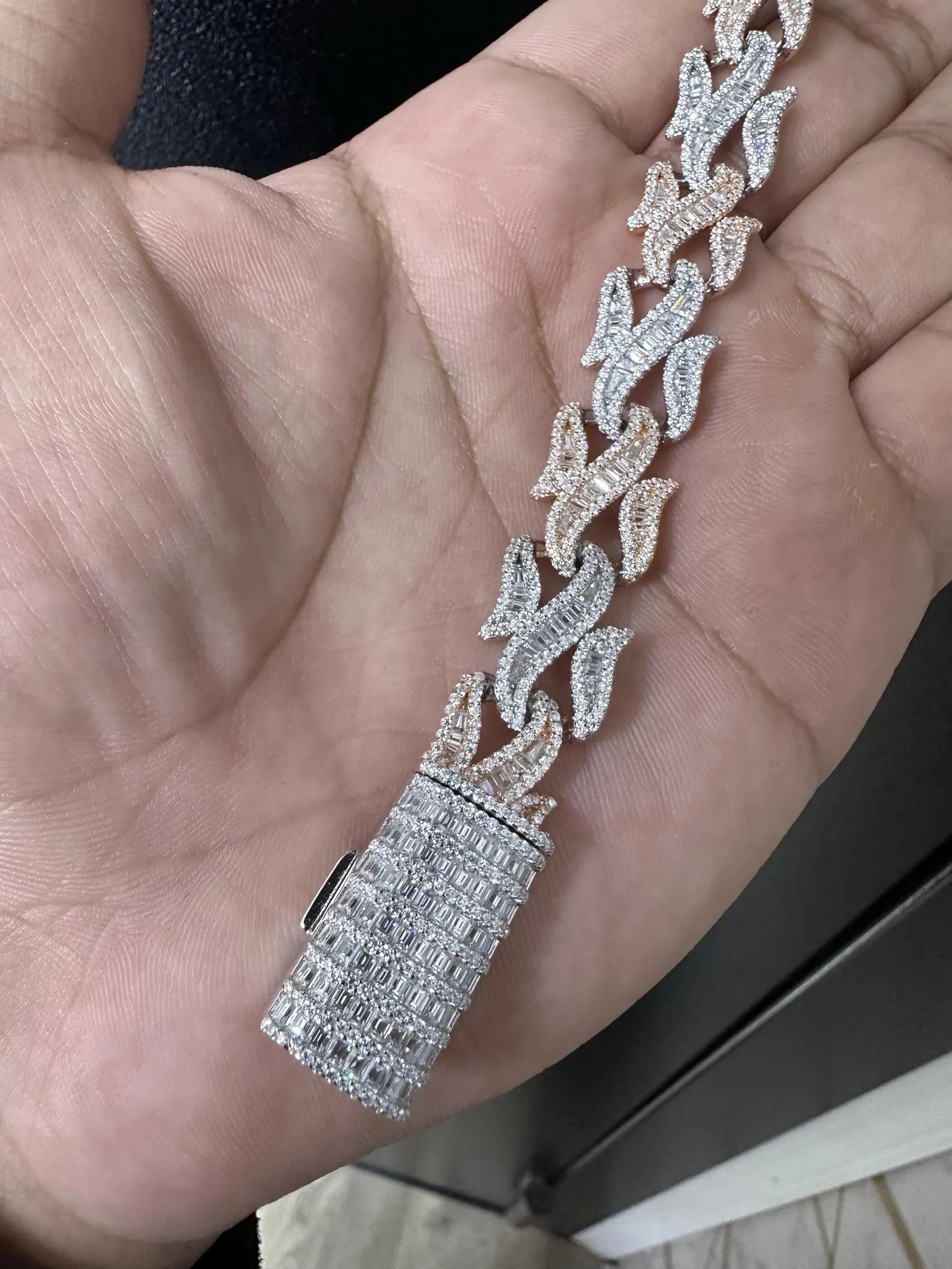 VVS Two Tone Cuban Link Moissanite Bracelet in 925 Sterling Silver