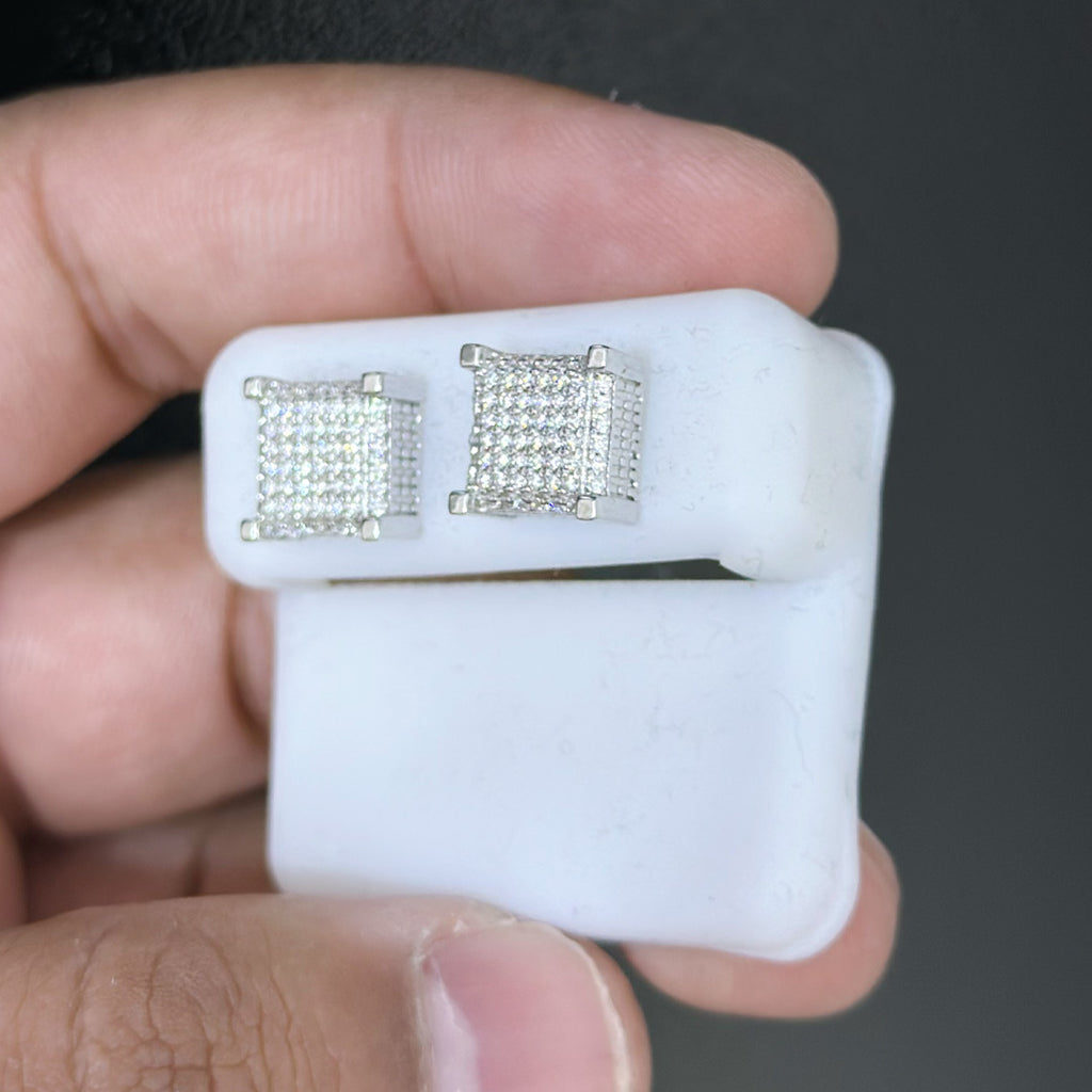 0.55 CTW Moissanite 3D Iced Square Stud Earrings 925 Sterling Silver