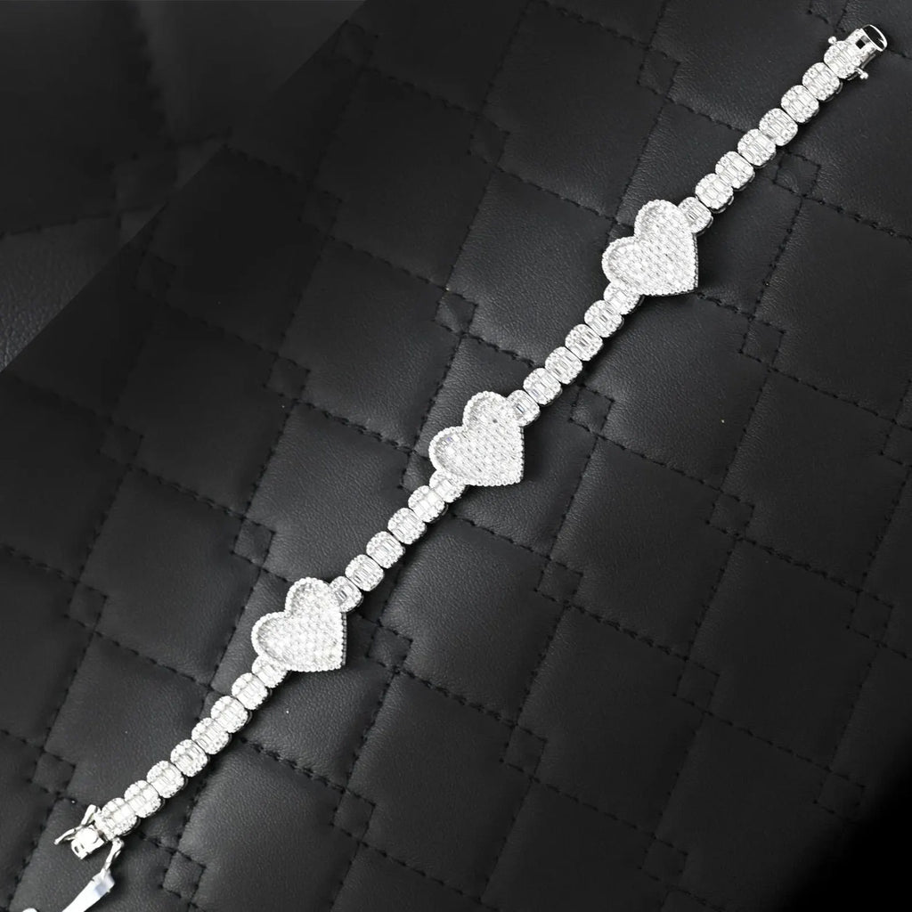 Heart Shaped Baguette Bracelet [9.00 CTW] Moissanites in 925 Sterling Silver