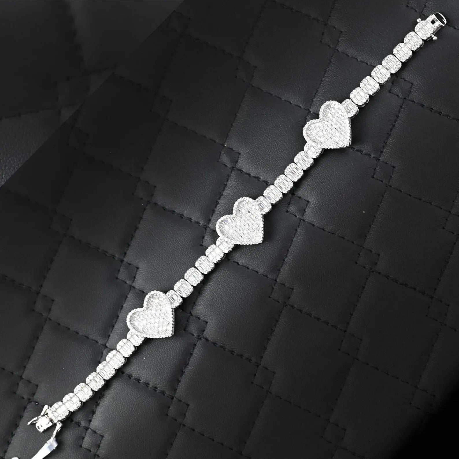 Heart Shaped Baguette Bracelet [9.00 CTW] Moissanites in 925 Sterling Silver