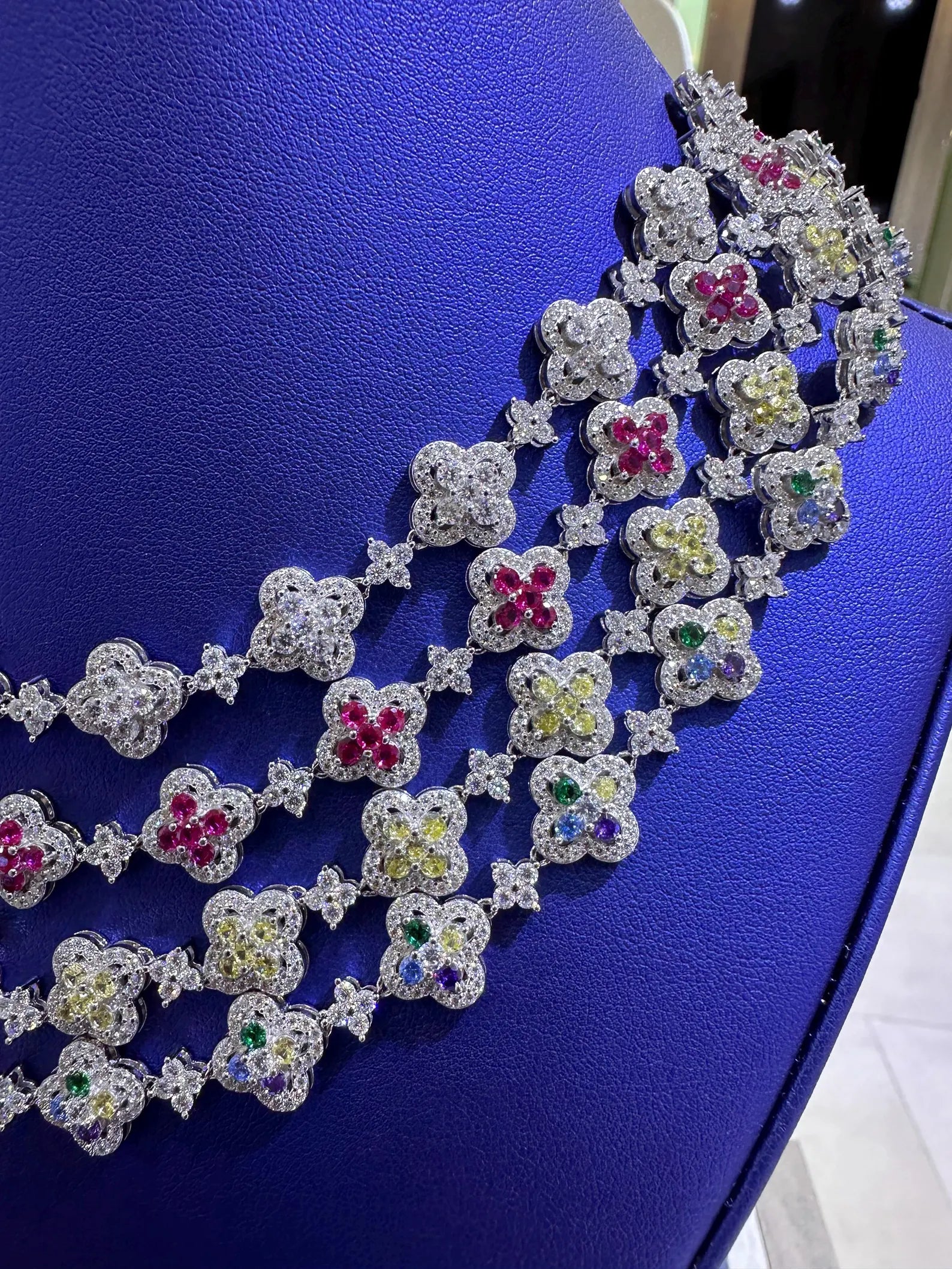 Clover Colored Sapphire Moissanite Necklace [9.30CTW] in 925 Sterling Silver