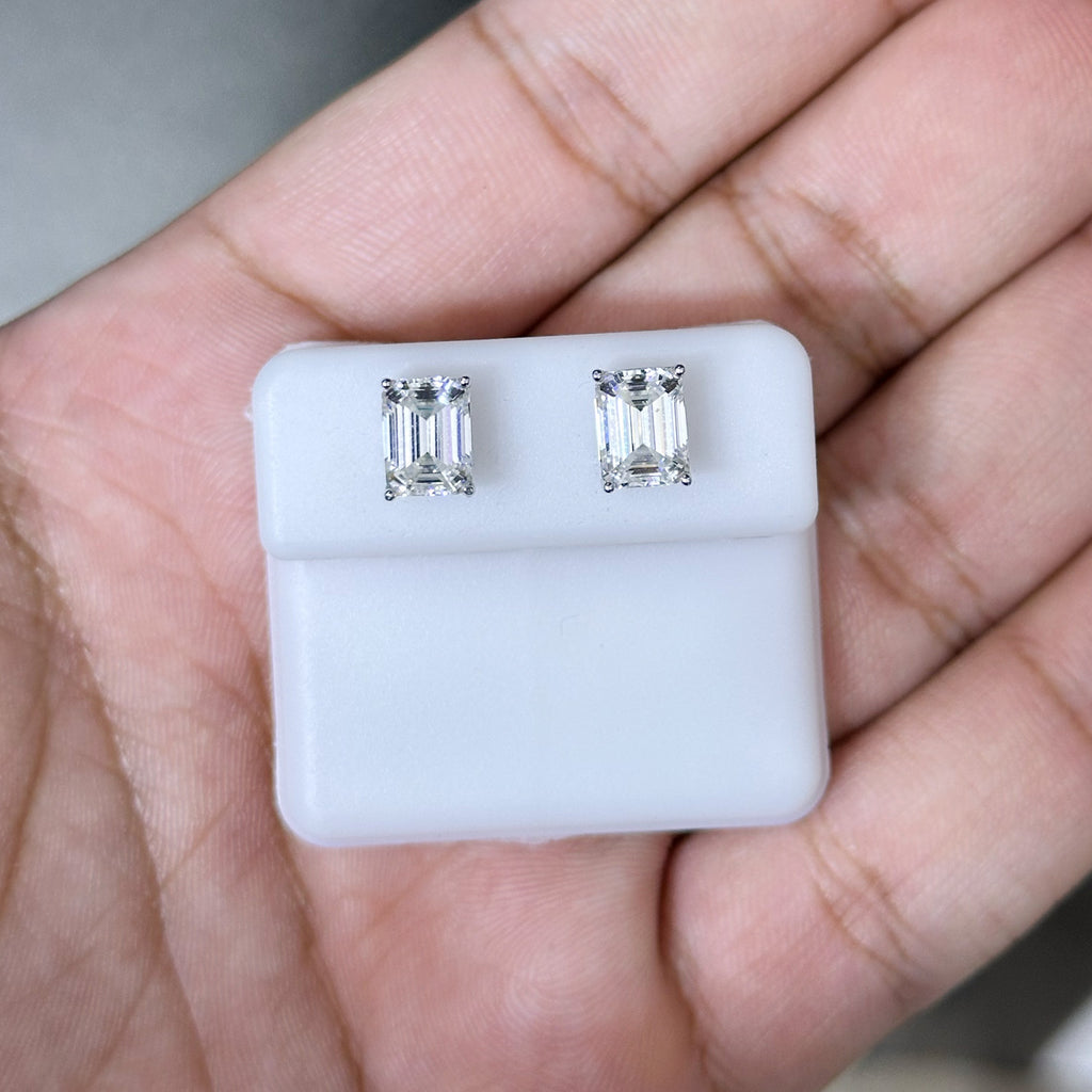 Emerald Cut Solitaire Moissanite Stud Earrings 925 Sterling Silver
