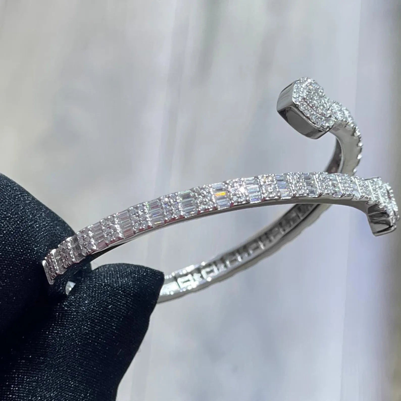 Heart Snap Bangle [3.75CTW Moissanites] Baguette & Round 925 Sterling Silver