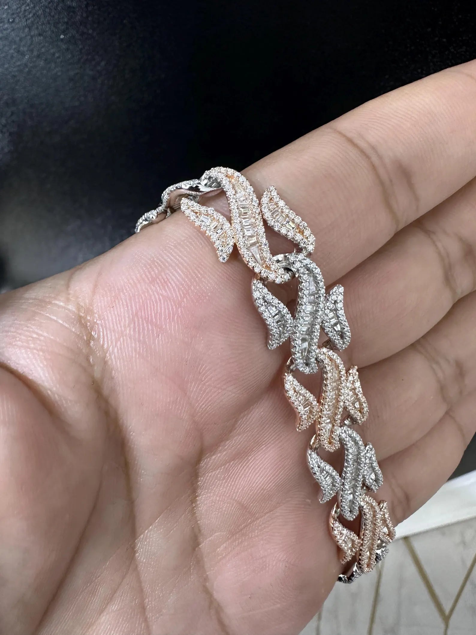 VVS Two Tone Cuban Link Moissanite Bracelet in 925 Sterling Silver