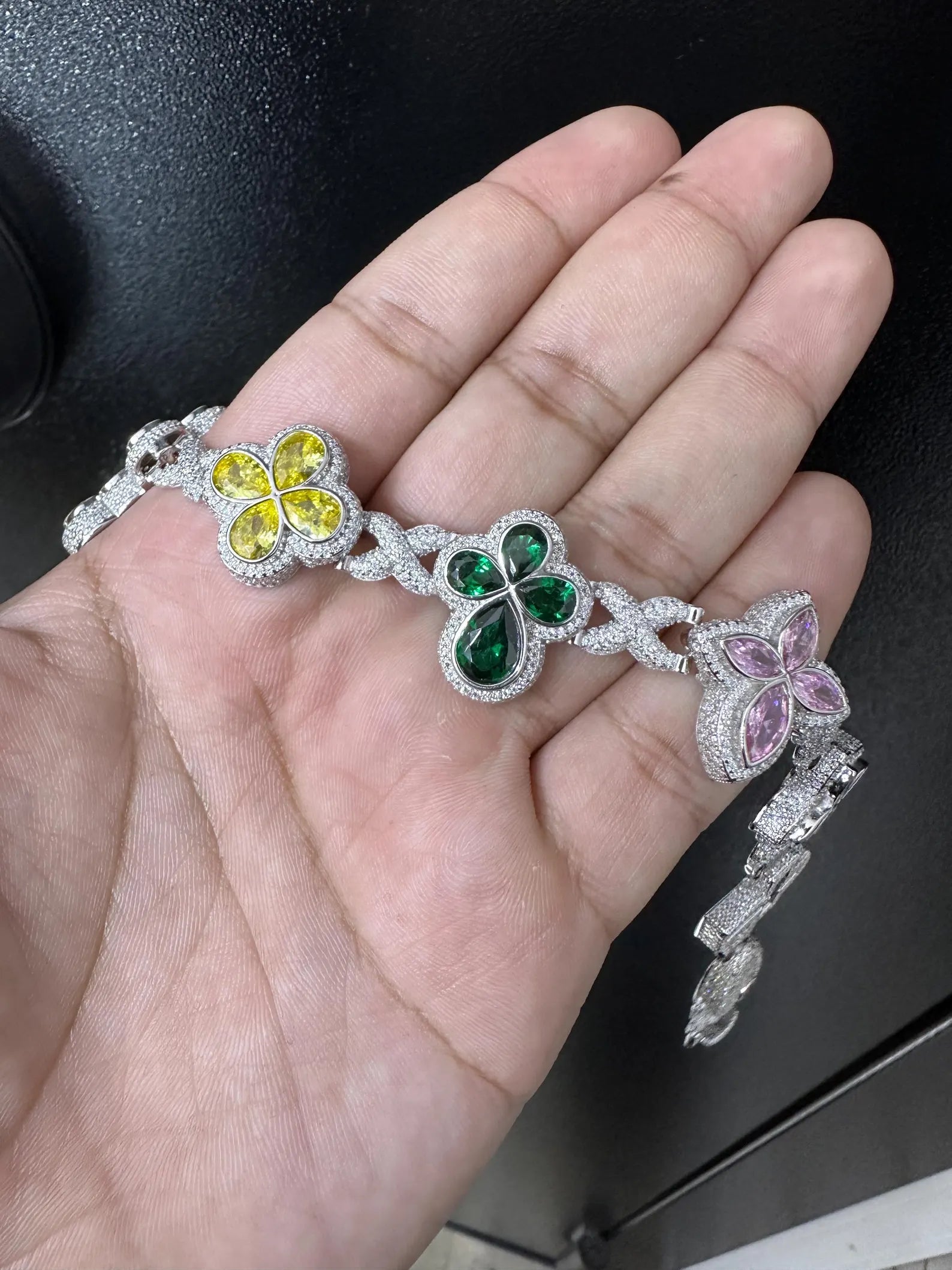 Custom Multi-Color Multi-Stone Iced Out Bracelet [18.34 CTW] Moissanites in 925 Sterling Silver