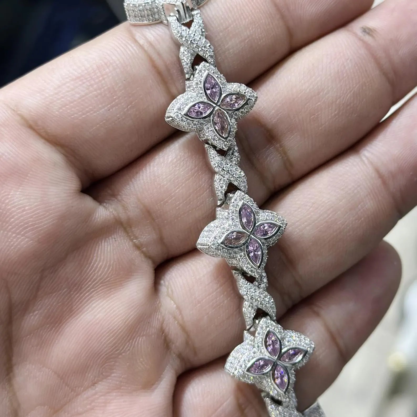 Colored Sapphire Moissanite Clover Bracelet  [9.04CTW Moissanites] Round Moissanites 925 Sterling Silver