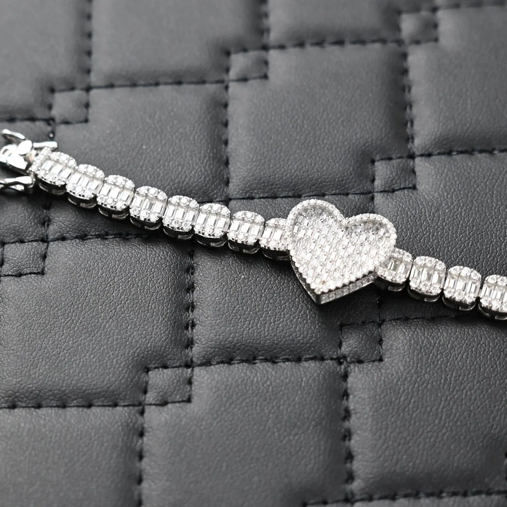 Heart Shaped Baguette Bracelet [9.00 CTW] Moissanites in 925 Sterling Silver