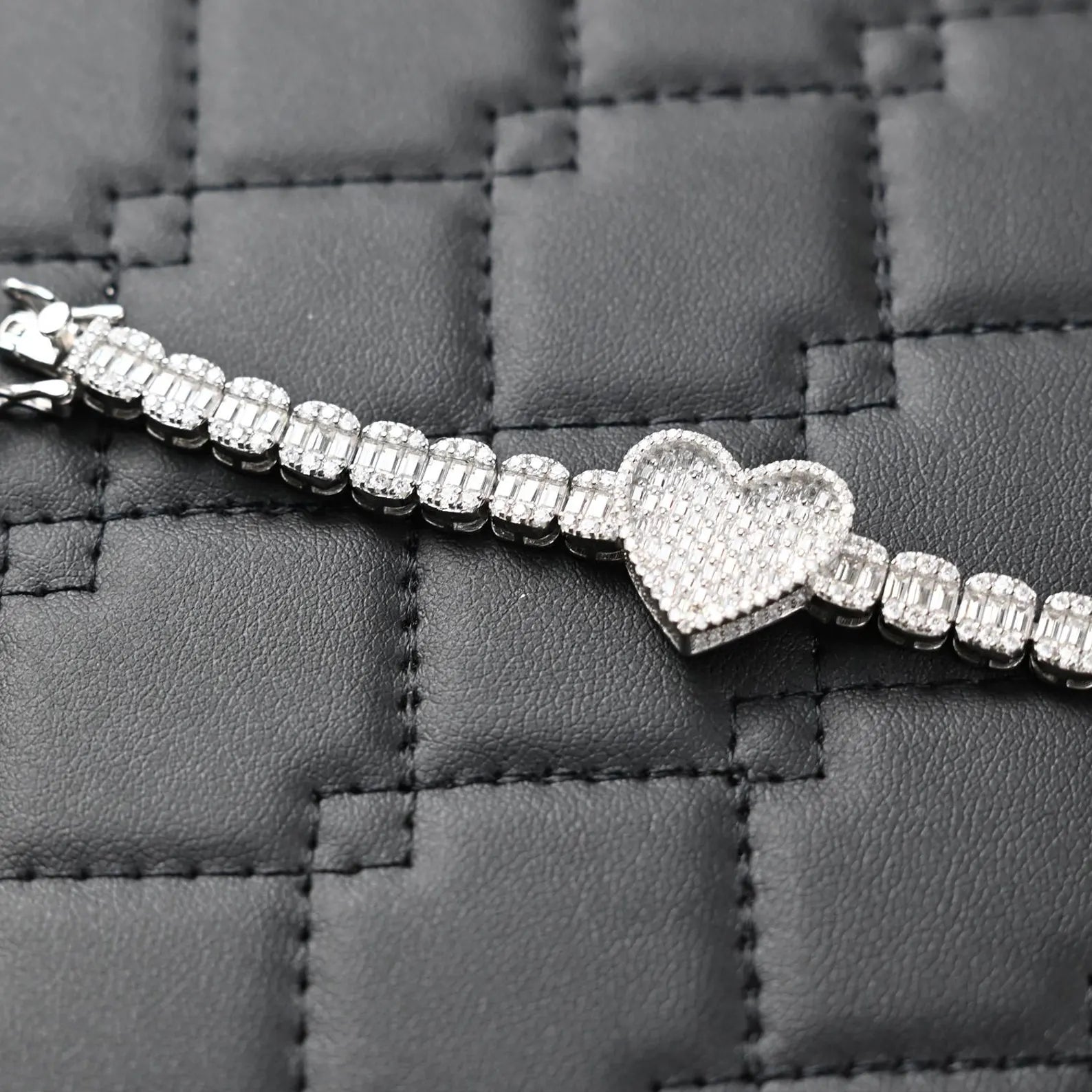 Heart Shaped Baguette Bracelet [9.00 CTW] Moissanites in 925 Sterling Silver