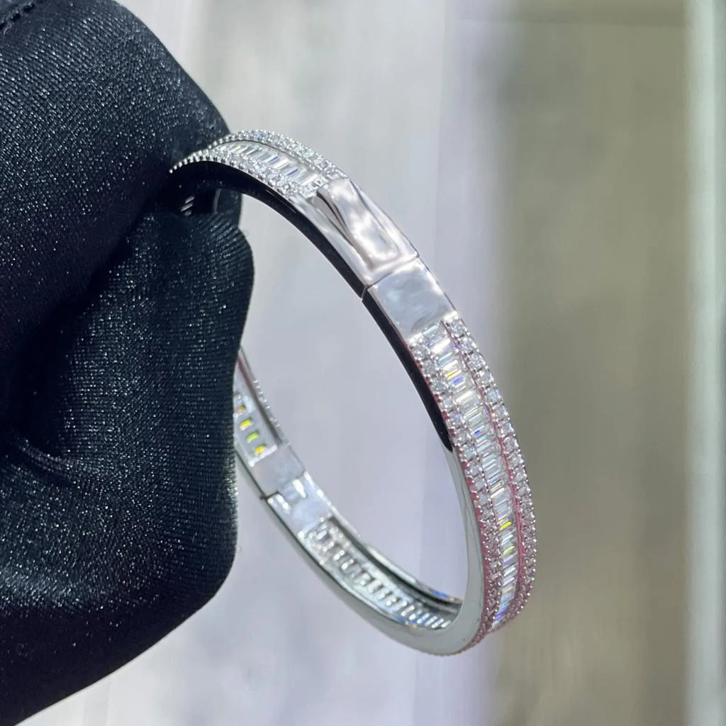 Classic Bangle [5.96CTW Moissanites] Baguette & Round 925 Sterling Silver