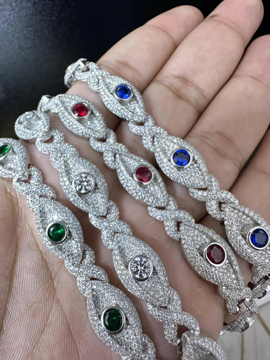 Iced out Evil Eye Link Bracelet 12mm [9.30CTW] Moissanites in 925 Sterling Silver
