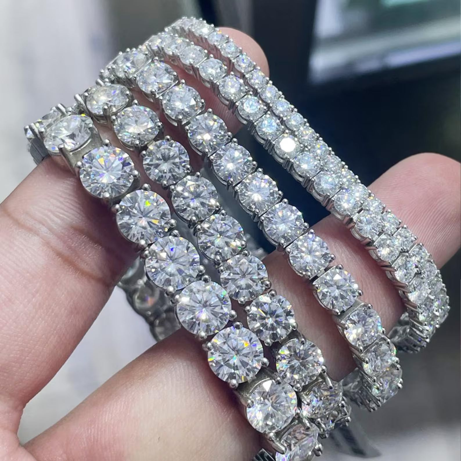 Classic Tennis Bracelet Round Moissanites in 925 Sterling Silver