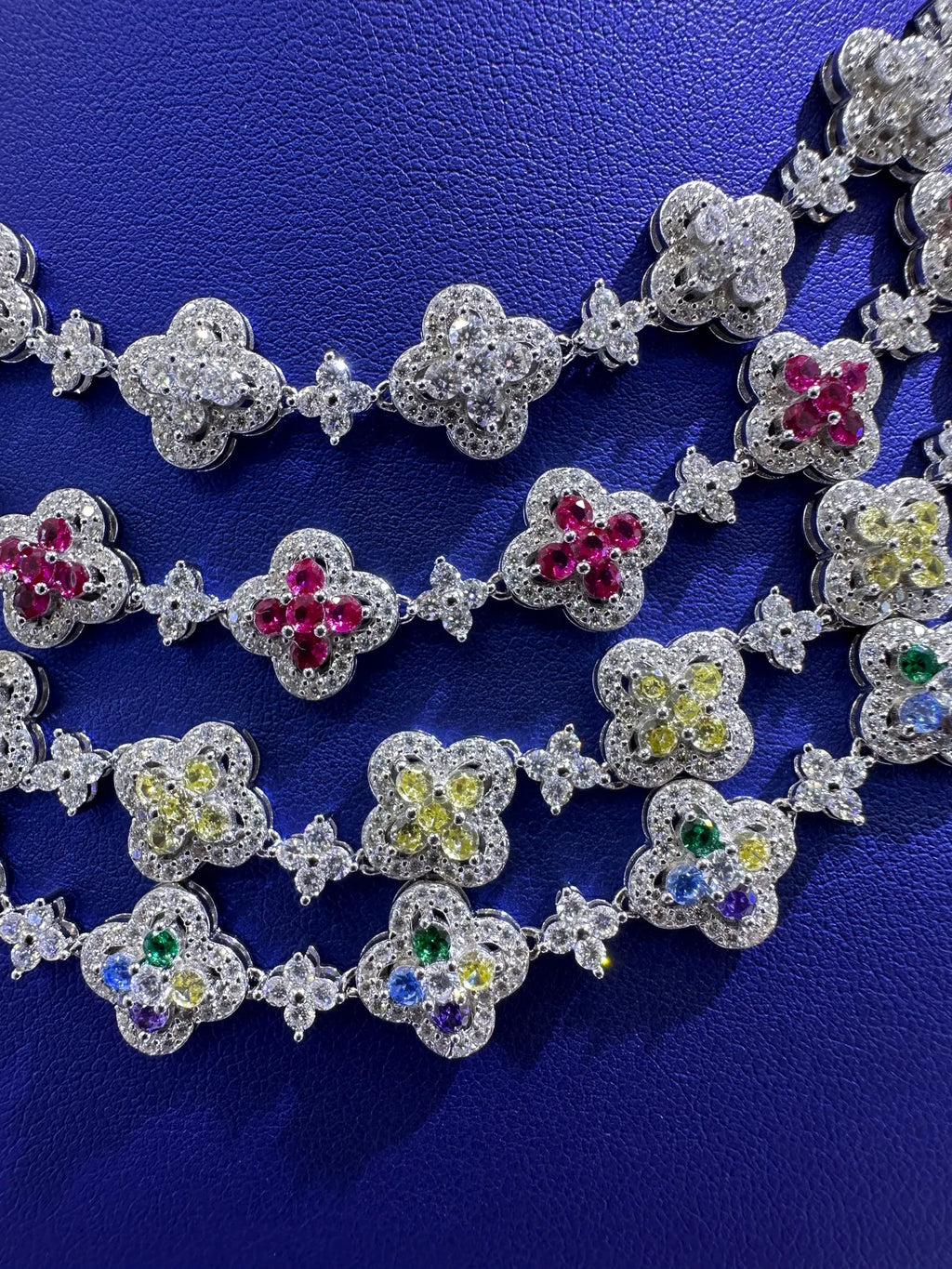 Clover Colored Sapphire Moissanite Necklace [9.30CTW] in 925 Sterling Silver