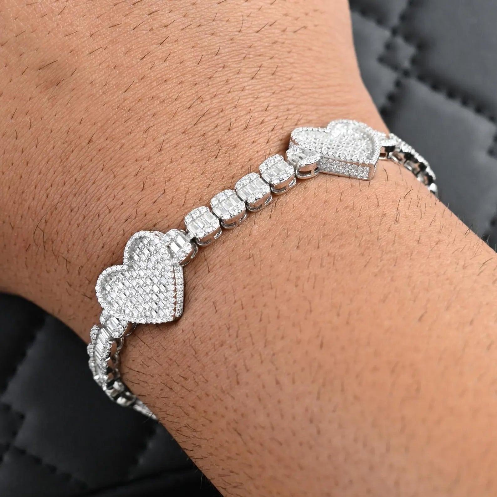 Heart Shaped Baguette Bracelet [9.00 CTW] Moissanites in 925 Sterling Silver