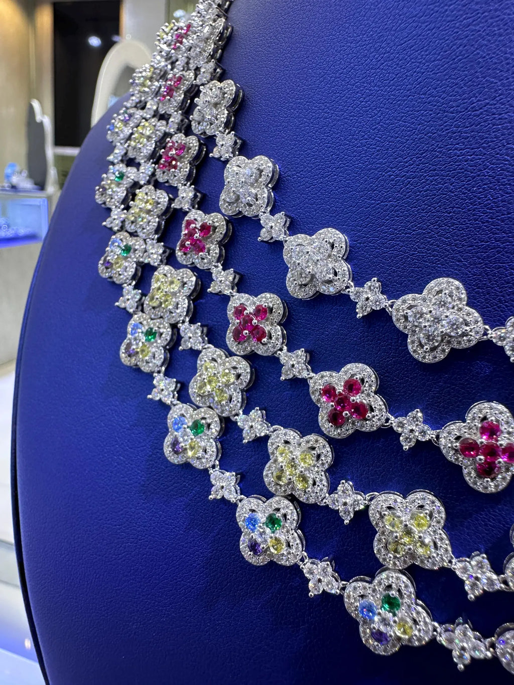 Clover Colored Sapphire Moissanite Necklace [9.30CTW] in 925 Sterling Silver