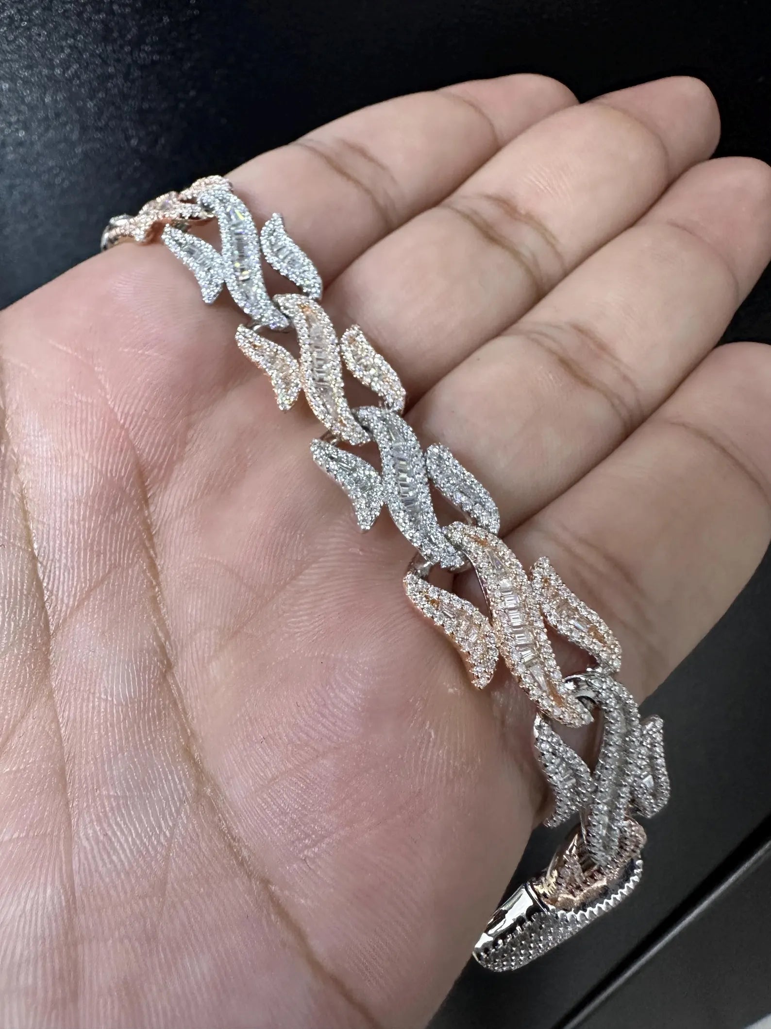 VVS Two Tone Cuban Link Moissanite Bracelet in 925 Sterling Silver