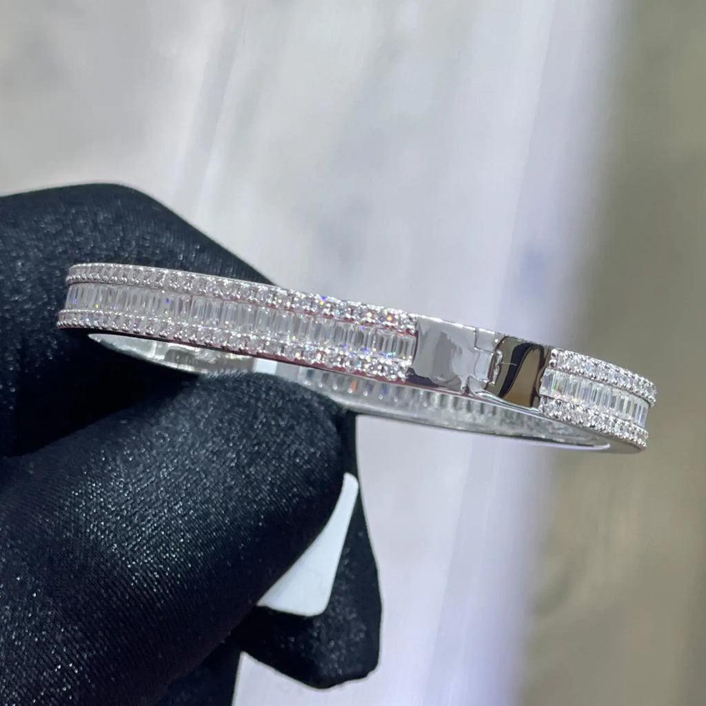 Classic Bangle [5.96CTW Moissanites] Baguette & Round 925 Sterling Silver