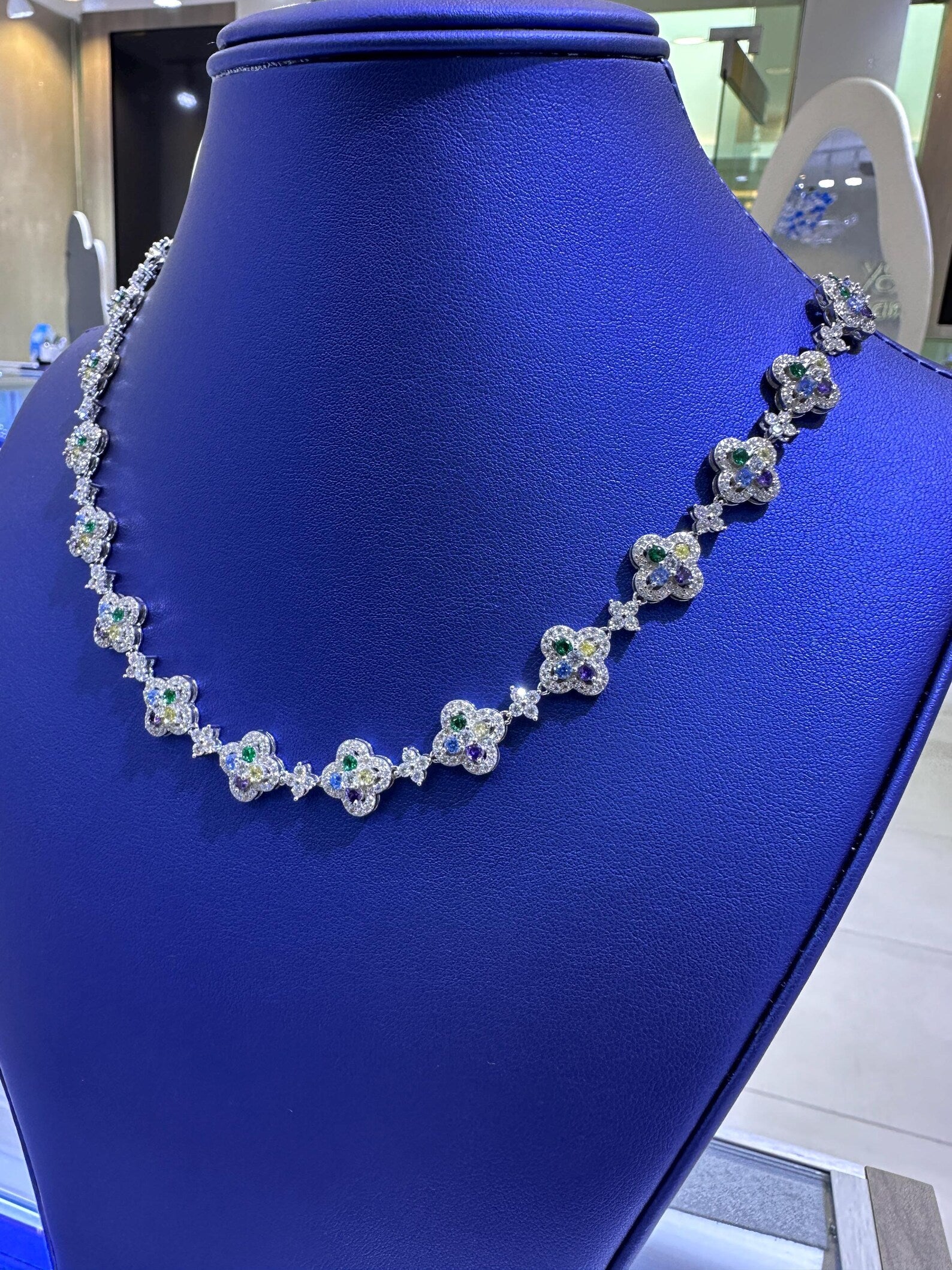 Clover Multi-Color Moissanite Necklace [9.30CTW] in 925 Sterling Silver