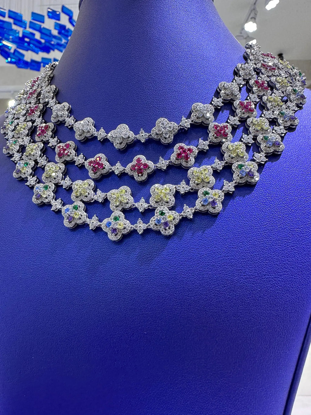 Clover Colored Sapphire Moissanite Necklace [9.30CTW] in 925 Sterling Silver