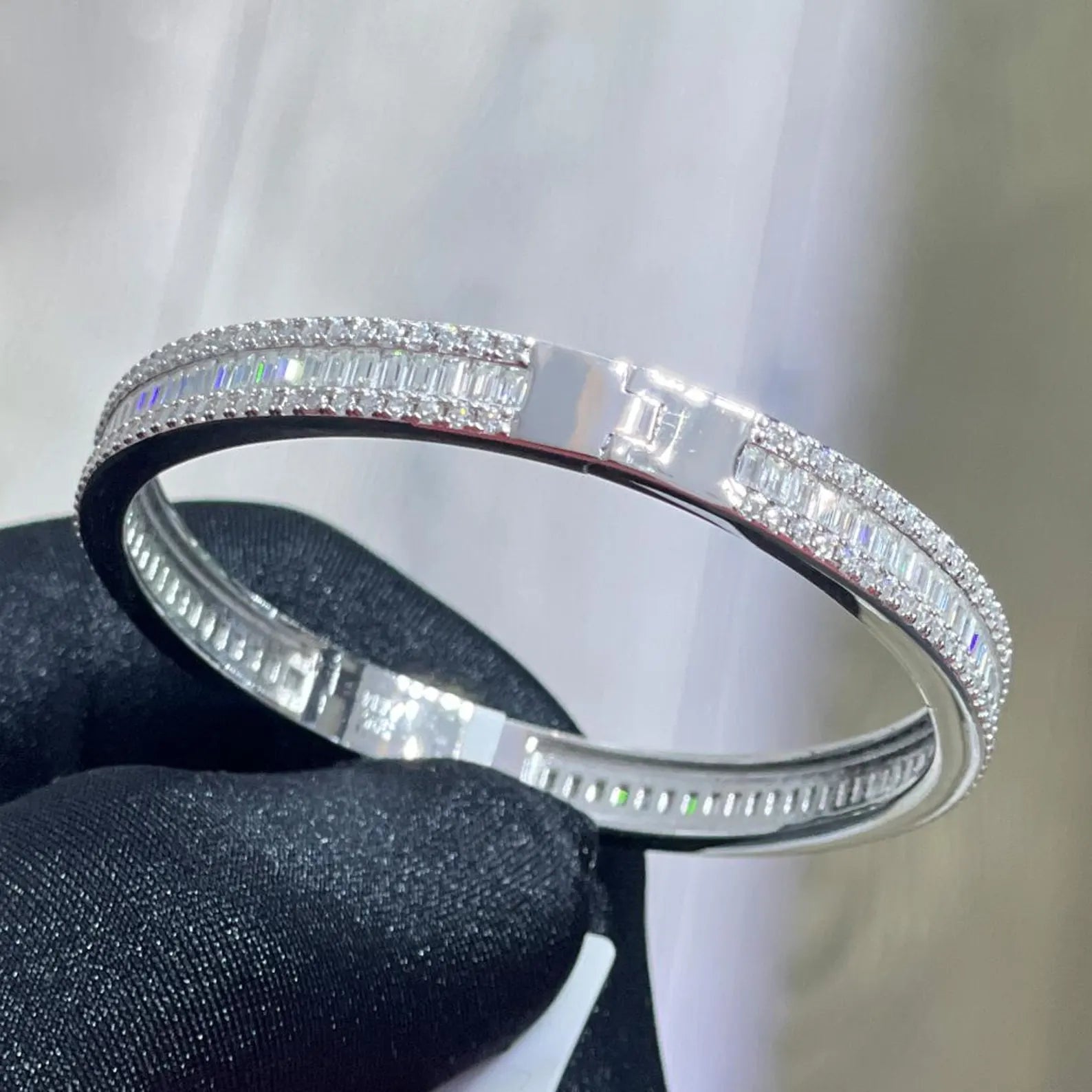 Classic Bangle [5.96CTW Moissanites] Baguette & Round 925 Sterling Silver