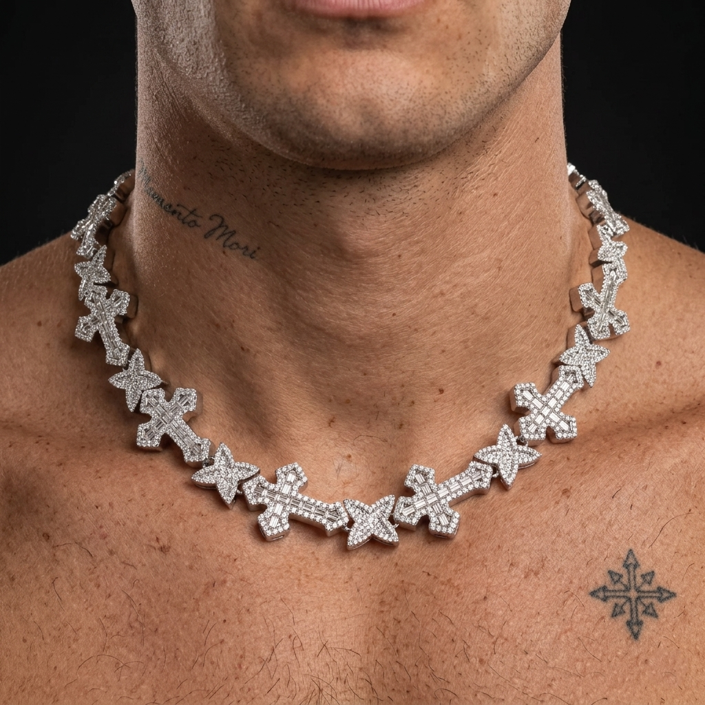 Custom Iced Out Cross Moissanite Chain [23.51CTW] in 925 Sterling Silver