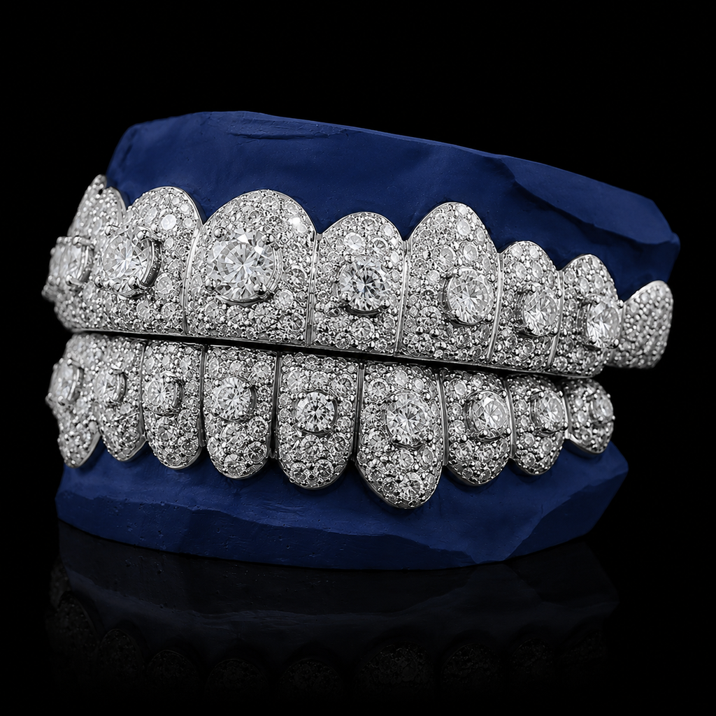 Iced VVS Moissanite Grillz with Large Center Stone