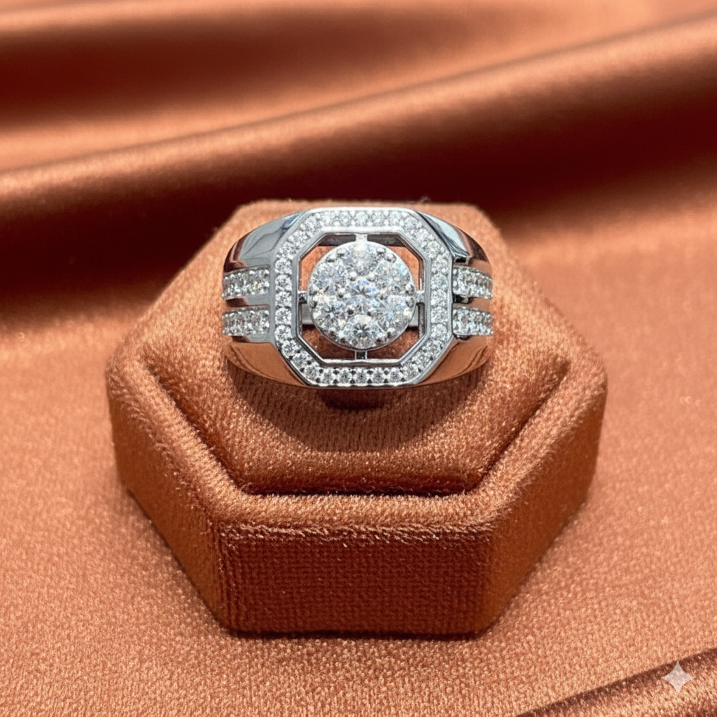 Men Moissanite Ring Iced Out [1.55 CTW] in 925 Sterling Silver