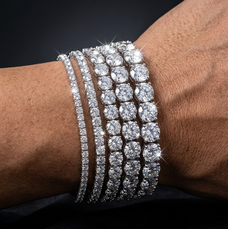 VVS Tennis Bracelet Round Moissanites in 925 Sterling Silver (All Sizes)